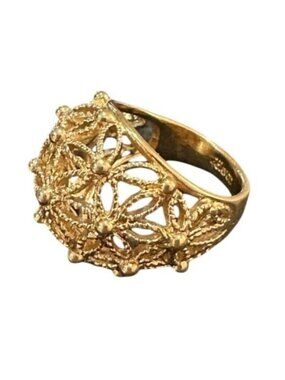 Avon Signed Ring Vintage Gold Tone Dome Filigree Floral Size 5